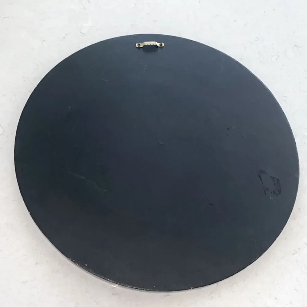 Modern Round Paneled Wall Mirror Black Frame 14.5 Inch Geometric Accent Mirror